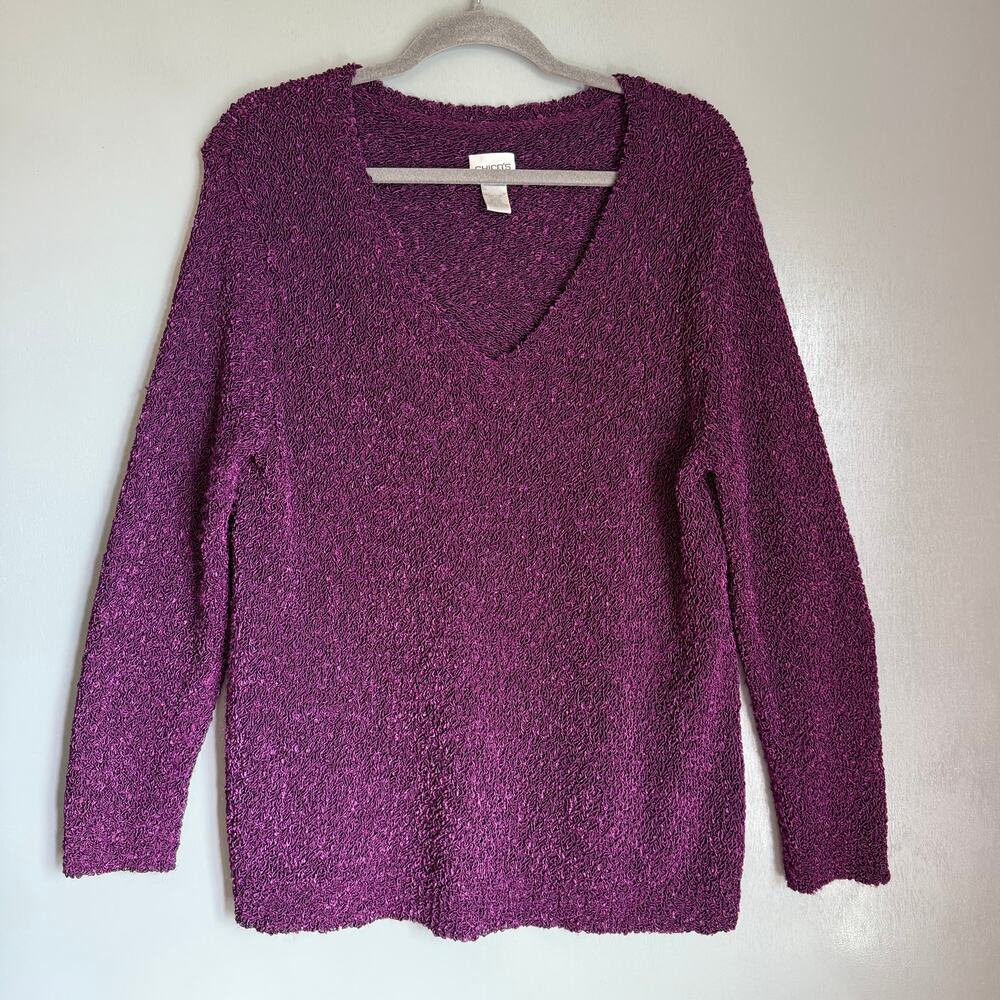 Vintage CHICO'S Women's 3 (16-18) Purple Knit Long Sleeve Sweater Pullover Y2K